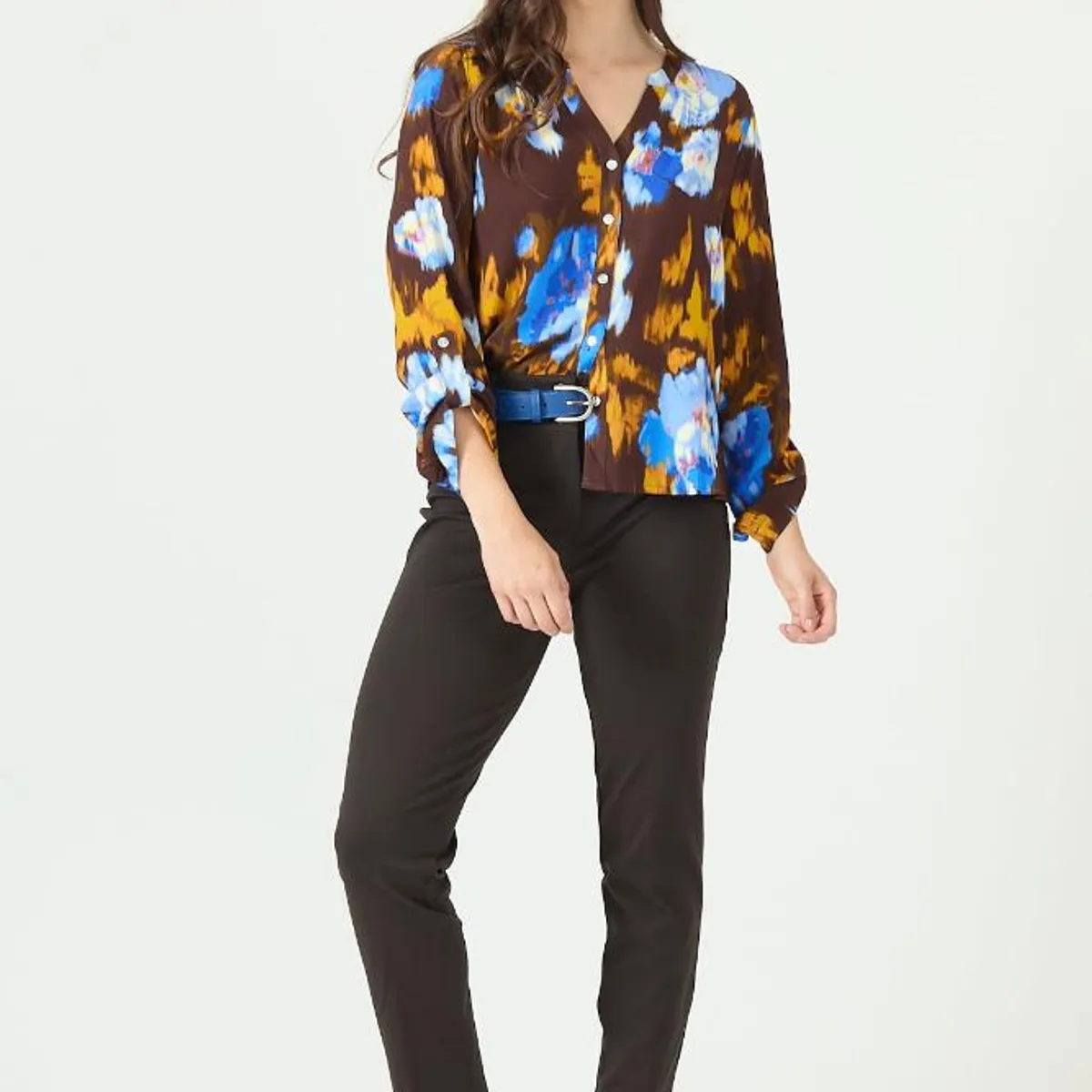 PRIVILEGE - Pantalon straight cafe moro 2256