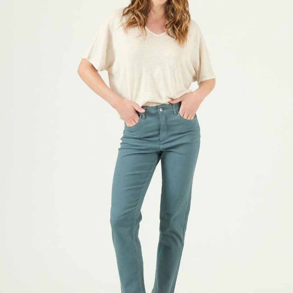 PRIVILEGE - Pantalon straight petroleo 2066