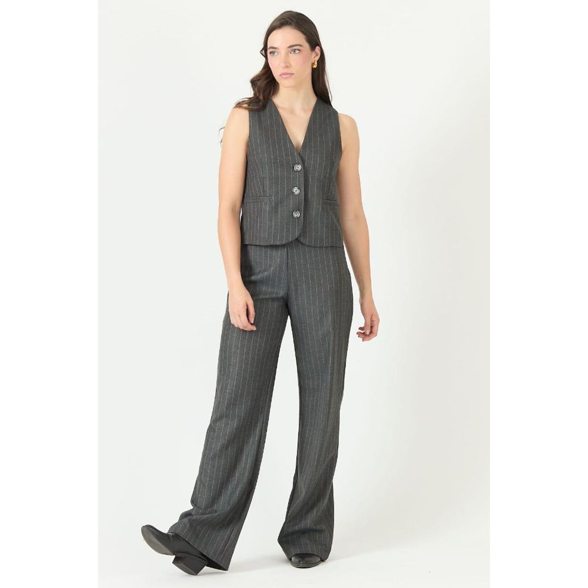 PRIVILEGE - Pantalon wide leg gris rayas PRIVILEGE 2263