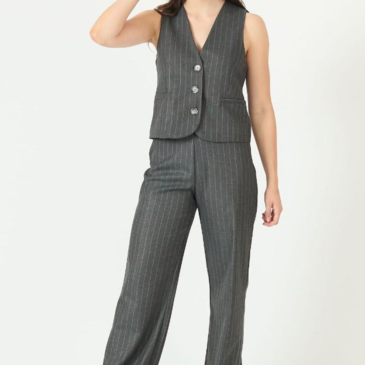 PRIVILEGE - Pantalon wide leg gris rayas PRIVILEGE 2263