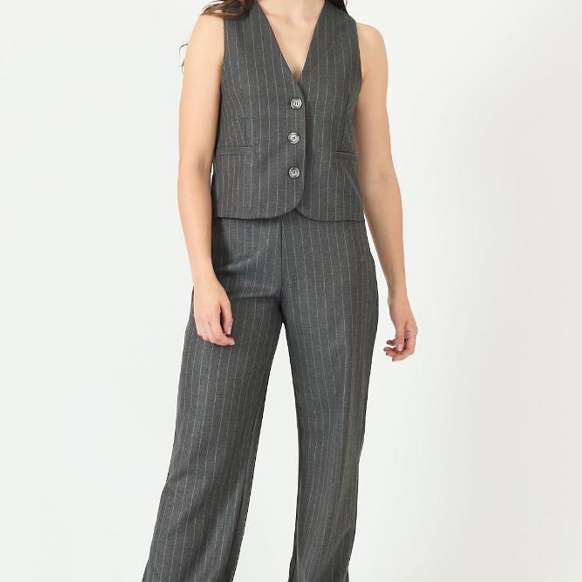 PRIVILEGE - Pantalon wide leg gris rayas PRIVILEGE 2263