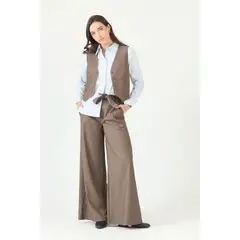 PRIVILEGE - Pantalon wide leg vison 2261 - Vison