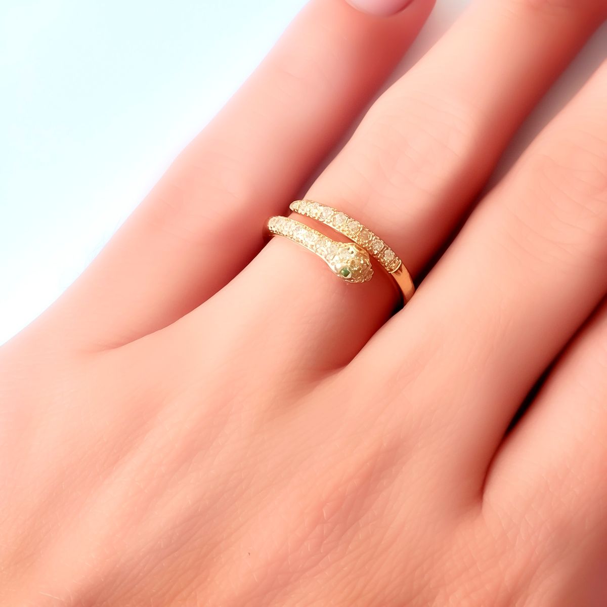 COGGIOLA - Anillo Serpiente Circón Enchapado Oro 18K