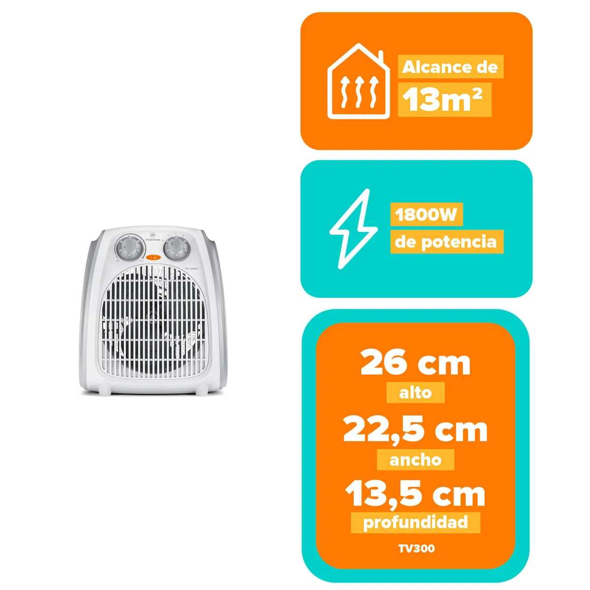 MADEMSA - Termoventilador Mademsa 1800W 2 Velocidades y Termostato TV300 Blanco