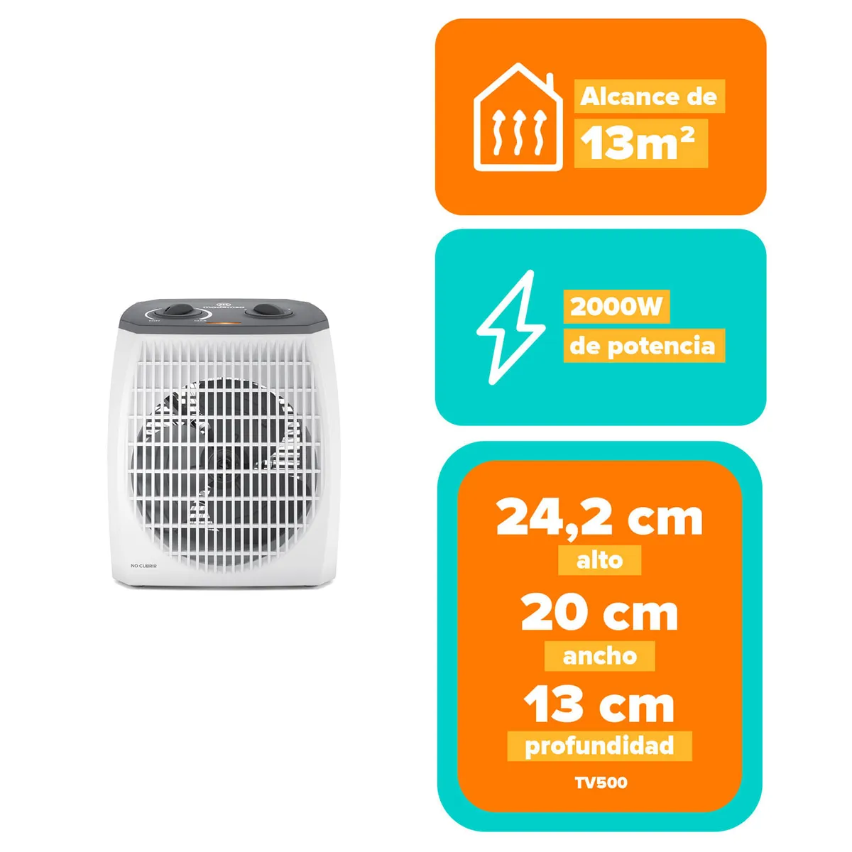 MADEMSA - Termoventilador Mademsa 2000W 2 Velocidades y Termostato TV500 Blanco