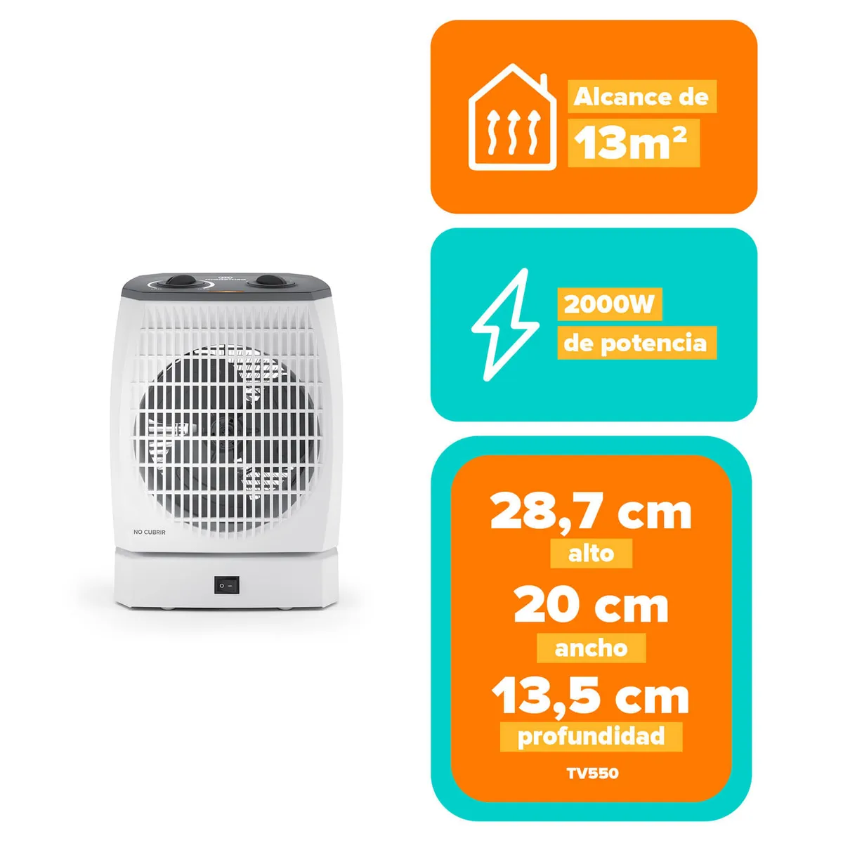 MADEMSA - Termoventilador Mademsa 2000W Oscilación y Termostato TV550 Blanco