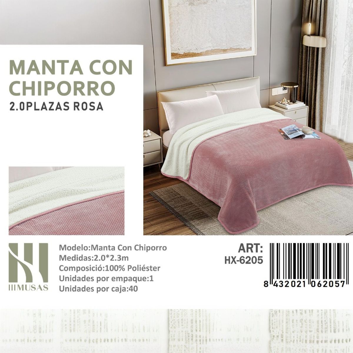 ANGELES DEL HOGAR - MANTA CON CHIPORRO ROSA CLARO 2 PLAZAS