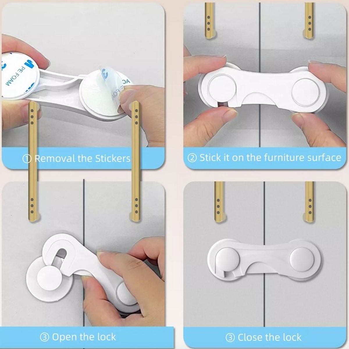 GENERICO - Set 2 Unds Traba Bloqueo Puertas Y Cajones Bebes Celeste