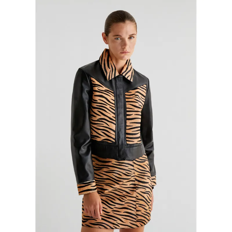 SCALPERS - Chaqueta Piel Detalle Cebra
