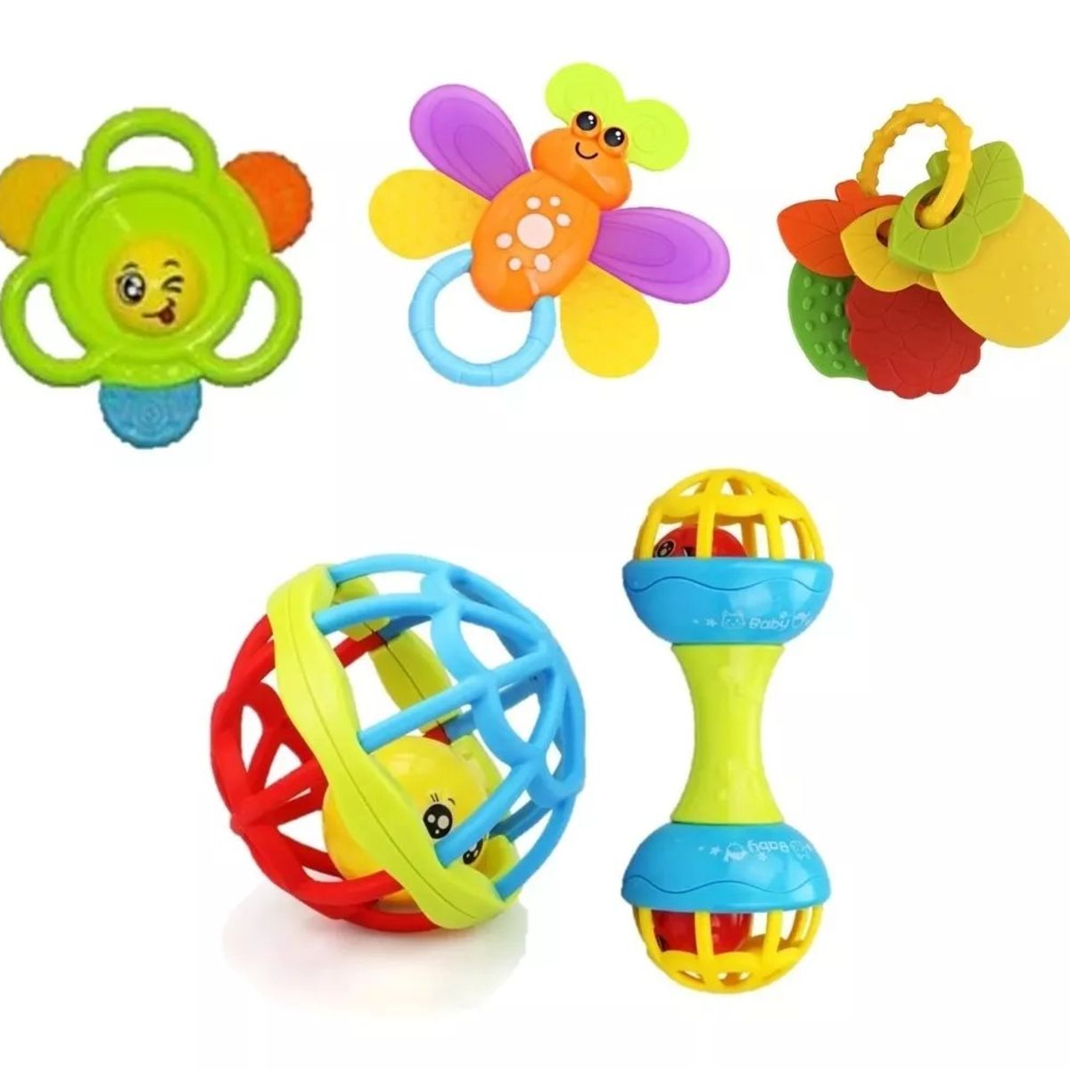 GENERICO - Set 5 Pzs Pelota - Sonajero - Sensorial Bebé estimulante
