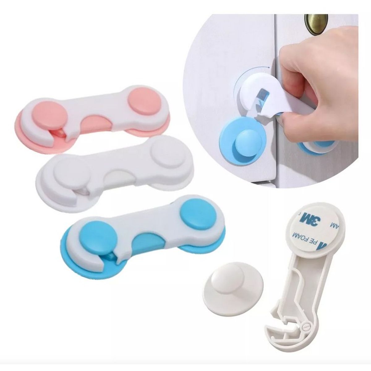 GENERICO - Pack 2 Set (4Unds) Traba Bloqueo Puertas Cajon Bebes Rosado