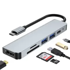 GENERICO - Hub Adaptador Usb Tipo C 6 en 1 para Mac Macbook Windows