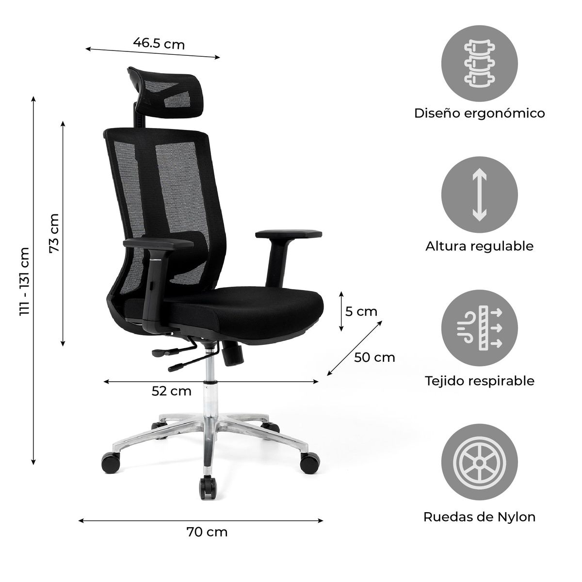 RELAN - Silla de Escritorio con Cabecero Ergonomus Sendai Plus