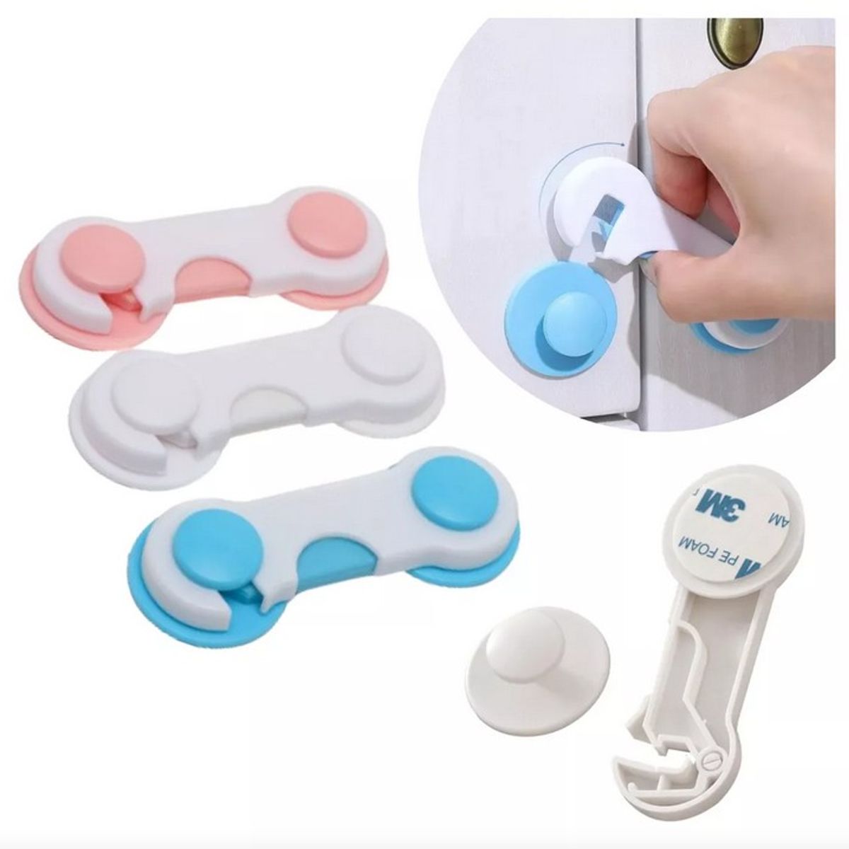 GENERICO - Pack 2 Set (4Unds) Traba Bloqueo Puertas Cajon Bebes Celeste