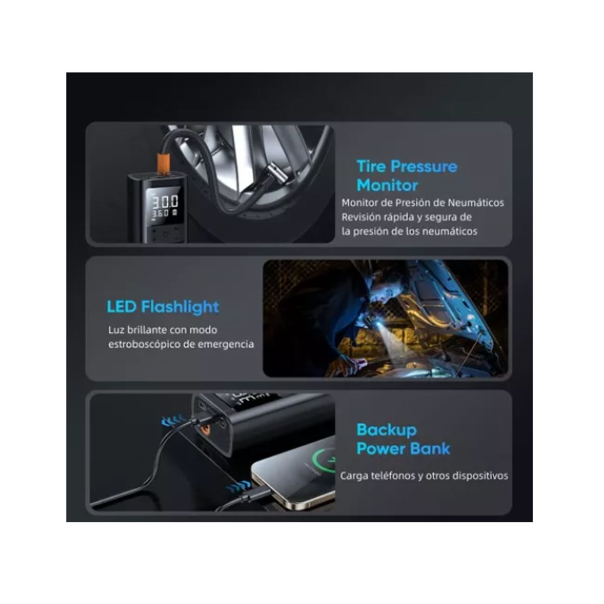 GENERICO - Compresor De Aire Portátil 12v 6000mah Inflador Inalámbrico