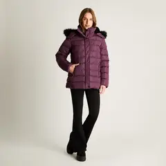 CURVI - Parka Con Gorro Y Aplicaciones En Cintura Morado