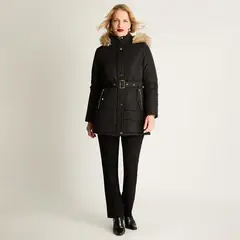 LORENZO DI PONTTI - Parka Larga Gruesa Forrada Con Cinturón Negro
