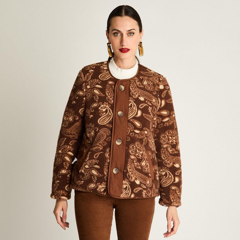 CURVI - Parka Reversible De Sherpa Estampada Café