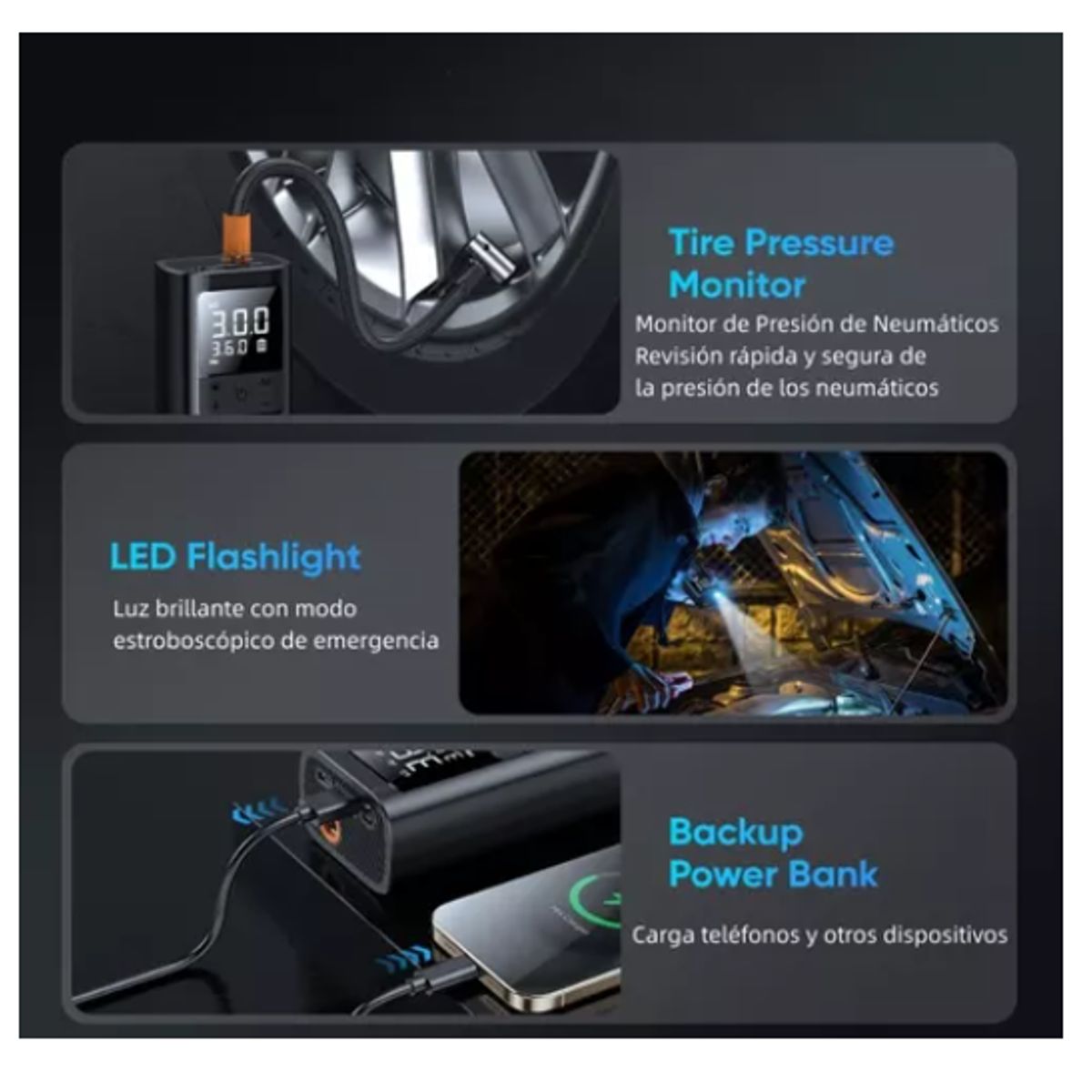 GENERICO - Compresor De Aire Portátil 12v 6000mah Inflador Inalámbrico