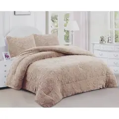 GENERICO - COBERTOR TEXTURIZADO DE FLORES CON CHIPORRO COLOR CAFE 2 PLAZA TF