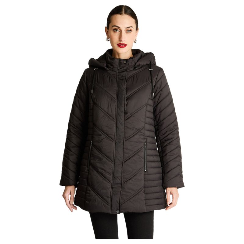 LORENZO DI PONTTI - Parka Larga Con Cierre Frontal Y Gorro Negro
