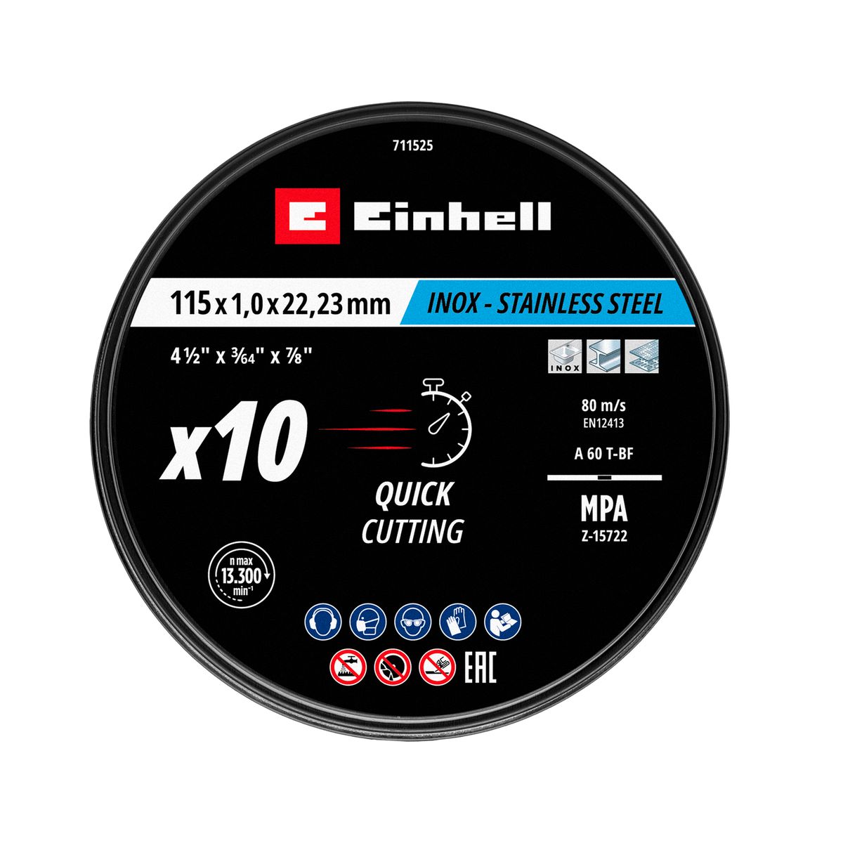 EINHELL - Set 10 Discos Corte Metal Inox 115X1MM Einhell 49711525