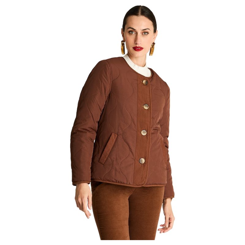 CURVI - Parka Reversible De Sherpa Estampada Café