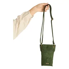 CURVI - Porta Celular De Suede Texturizado Verde