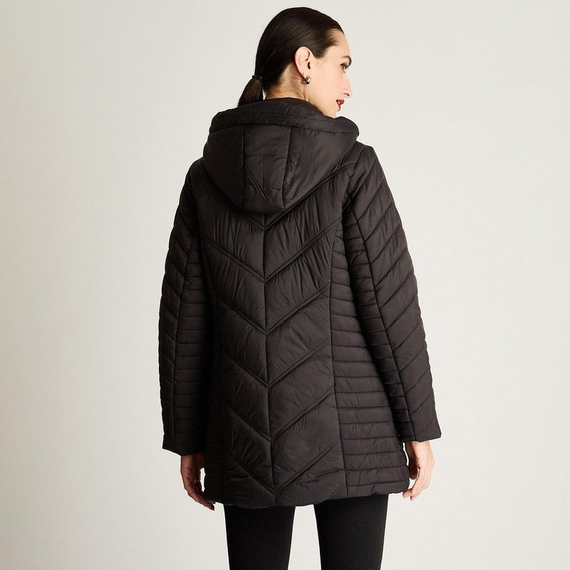 LORENZO DI PONTTI - Parka Larga Con Cierre Frontal Y Gorro Negro