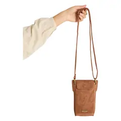 CURVI - Porta Celular De Suede Texturizado Camel