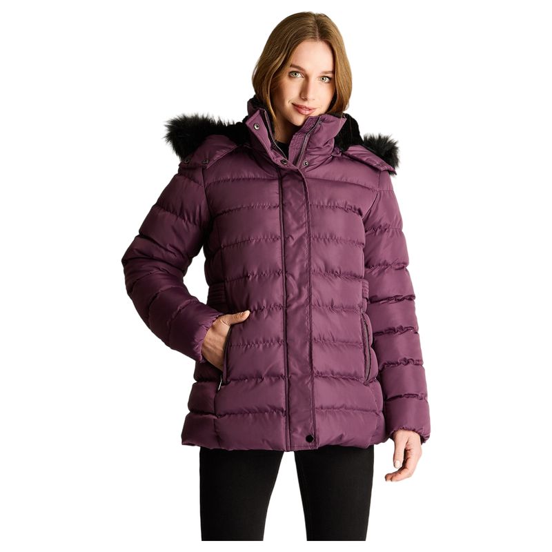 CURVI - Parka Con Gorro Y Aplicaciones En Cintura Morado