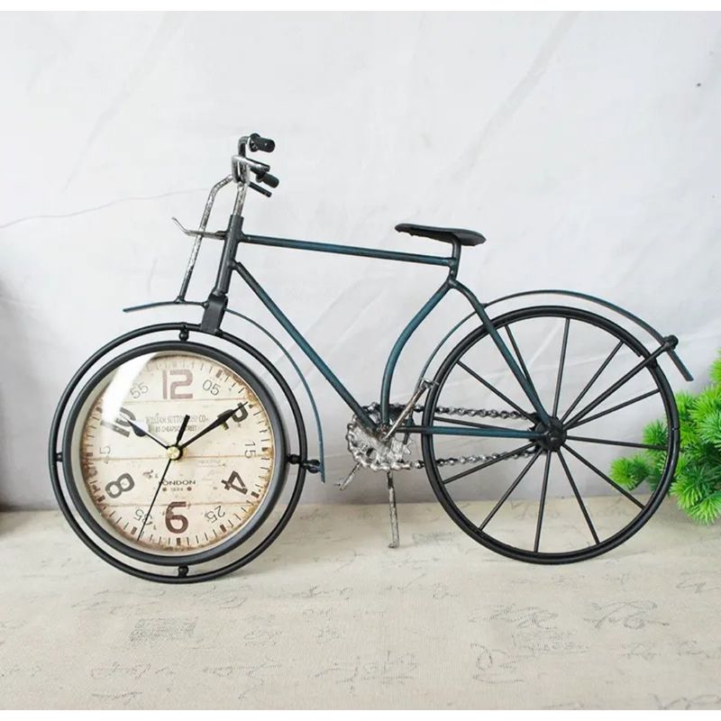 GENERICO - RELOJ VINTAGE SOBRE MESA  BICICLETA RETRO COLOR PETROLEO METAL