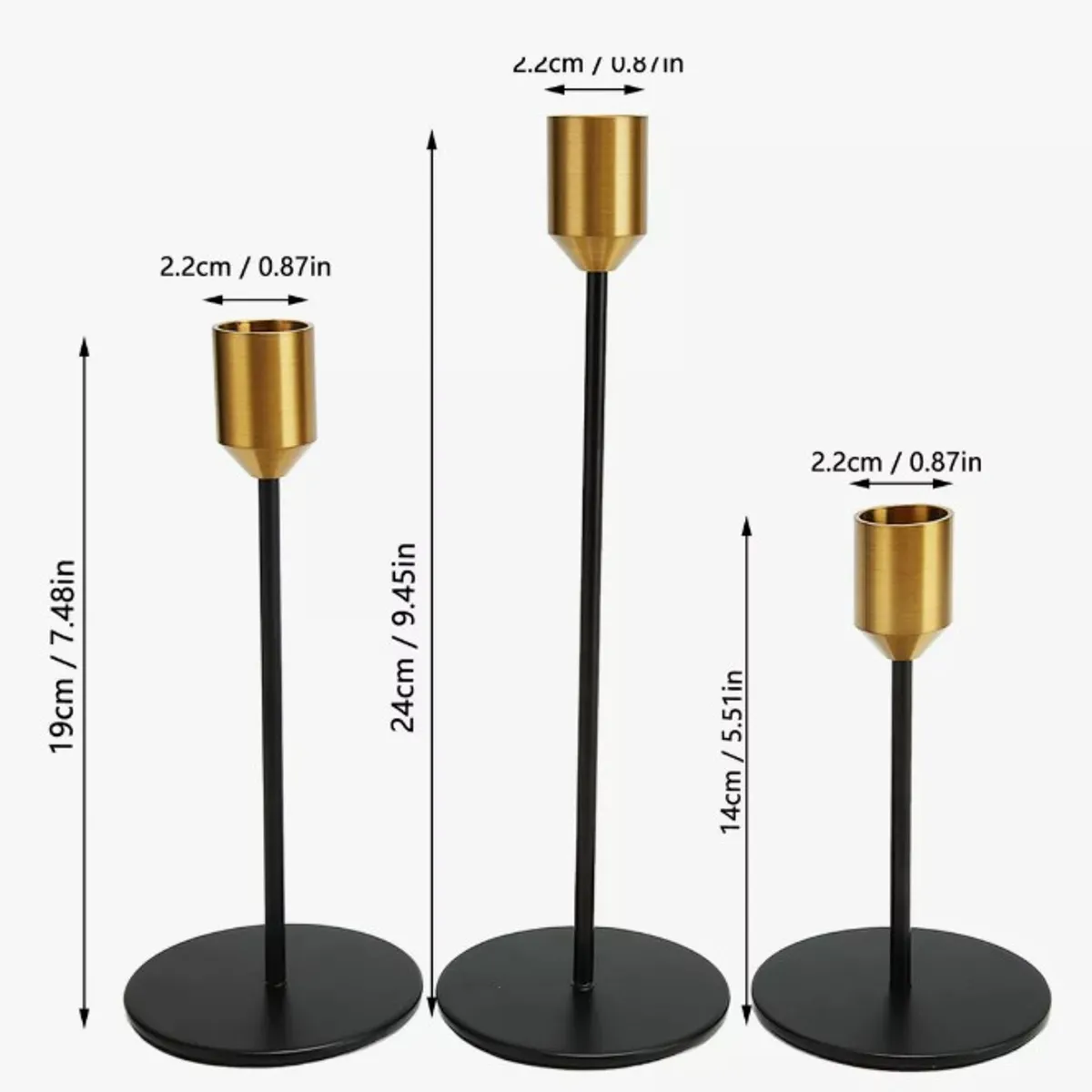 GENERICO - Candelabro Porta vela Set 3 unidades - Negro-Dorado
