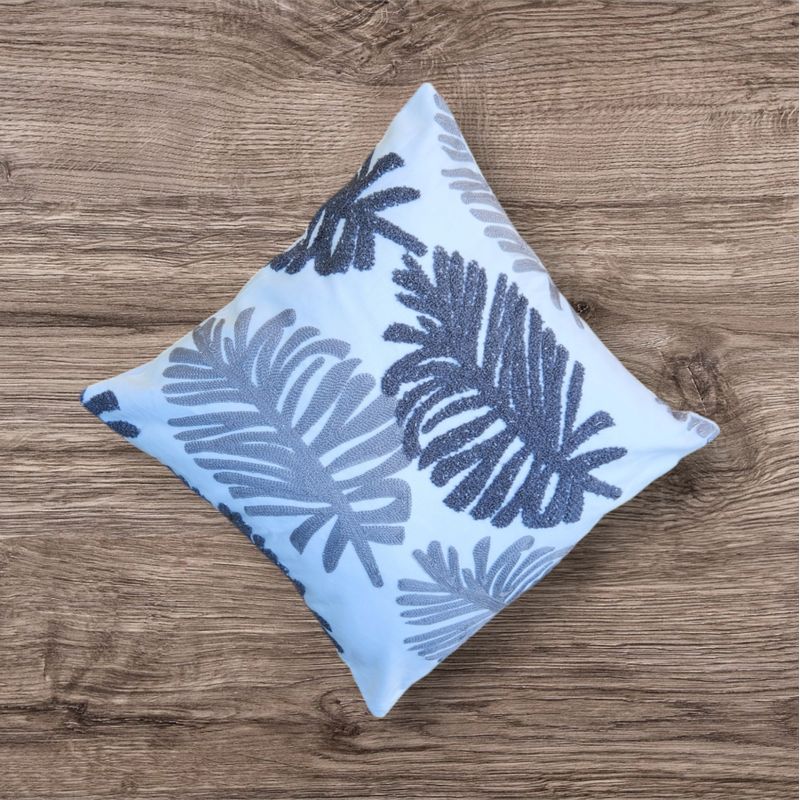 GENERICO - Pack 2 Cojines Bordados Leaf White/ Grey 45x45 cm