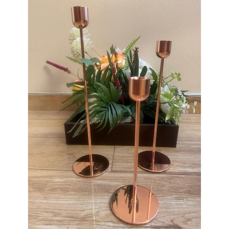 GENERICO - CANDELABRO PORTA VELA SET 3 UNIDADES GOLD-ROSA