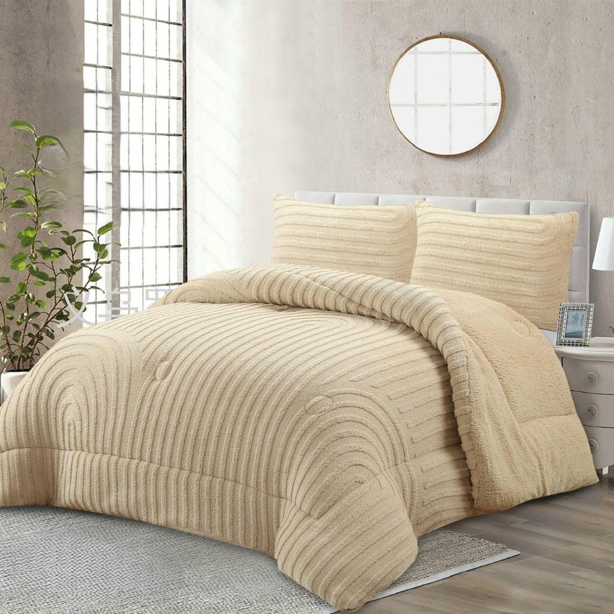 GENERICO - COBERTOR DE INVIERNO TEXTURIZADO CON CHIPORRO DISEÑO ACANALADO