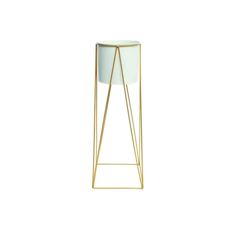 GENERICO - Porta Macetero Pedestal Blanco y Dorado para Plantas