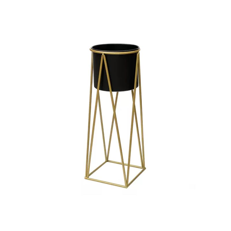 GENERICO - Porta Macetero Pedestal Negro y Dorado para Plantas