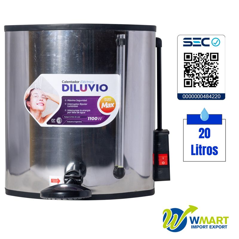 INDELPLAS - Calefón Ducha Eléctrica Diluvio Acero Inoxidable