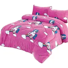 GENERICO - Plumon Plush Liso Con Chiporro 1.5 Plazas + 1 Funda Almohada