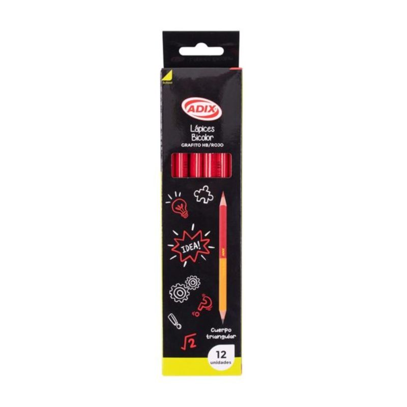 ADIX - Adix Lápiz Duo 2b 170mm Mina Roja - Set 12 Unidades