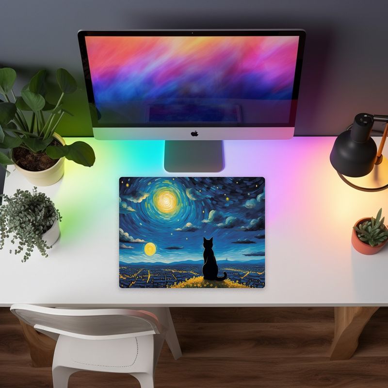 CREANGO - MOUSE PAD GAMER GATO NOCHE ESTRELLADA