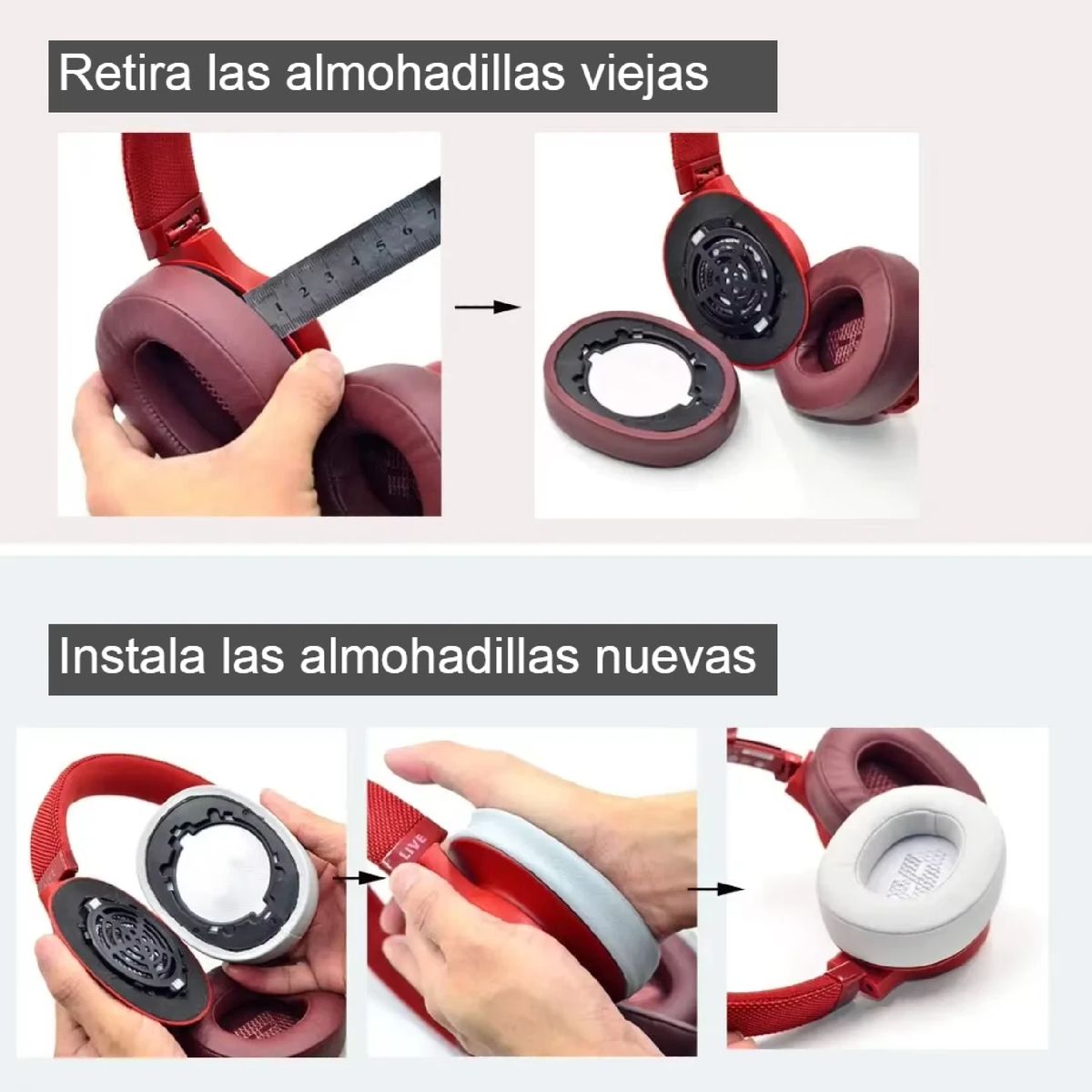 GENERICO - Almohadillas Para Audifonos JBL Live 500 BT - Gris