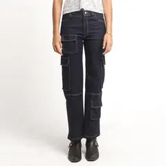 ME QUIERE MUCHO POQUITO NADA - Pantalón Cargo Jeans Azul Tiro Alto con Bolsillos - Qatar - MQM