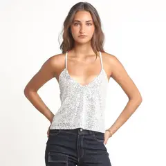 ME QUIERE MUCHO POQUITO NADA - Crop Top Lentejuelas Blanco Breteles Cruzados - Praga - MQM