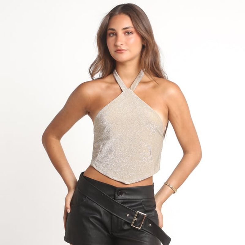 ME QUIERE MUCHO POQUITO NADA - Crop Top Halter Cruzado Rojo con Broches - Amaranta - MQM
