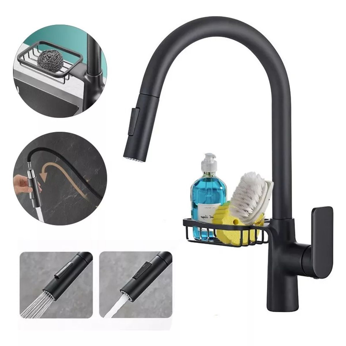 EVERSO - Grifo de fregadero de cocina retráctil barra única + caja de jabón