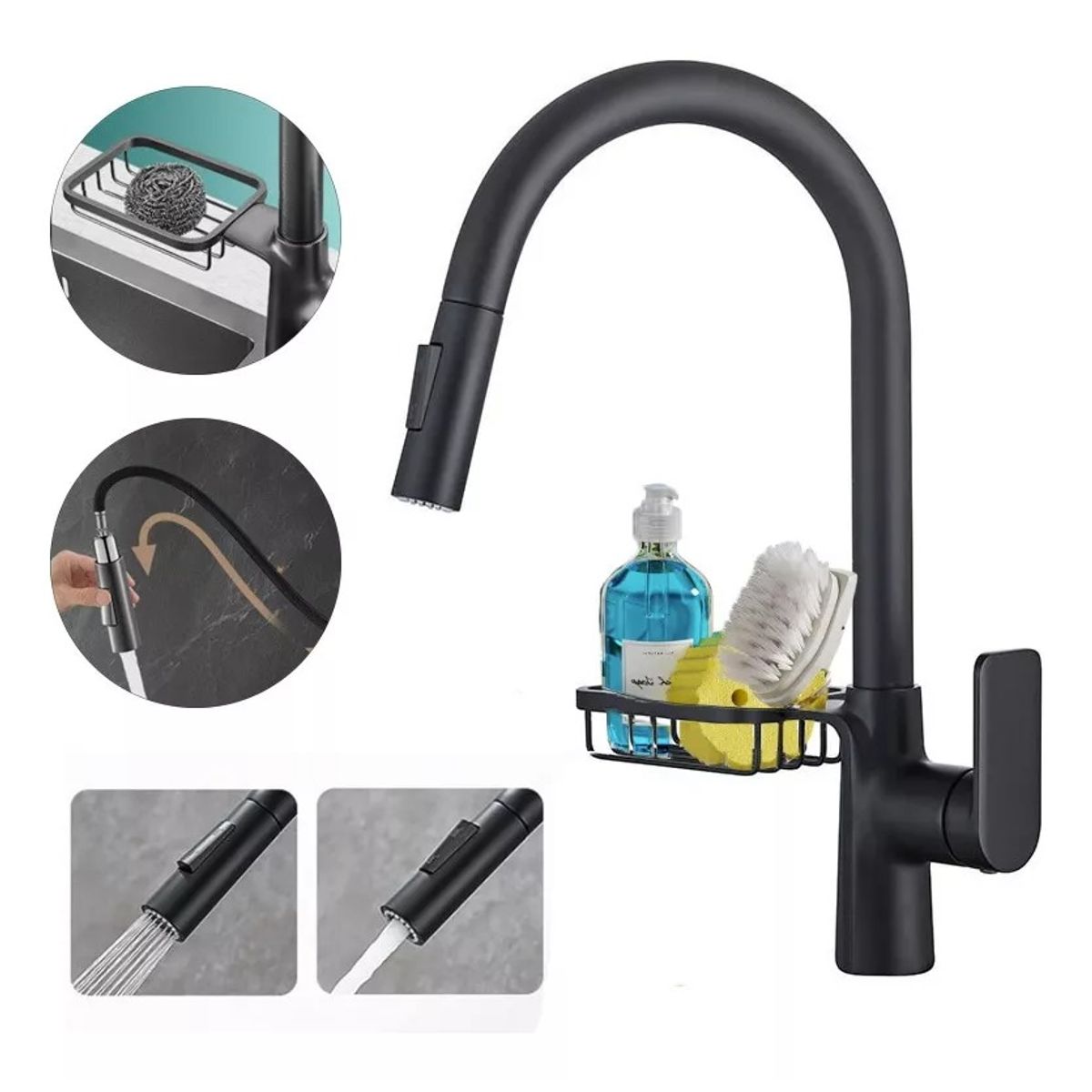 EVERSO - Grifo de fregadero de cocina retráctil barra única + caja de jabón