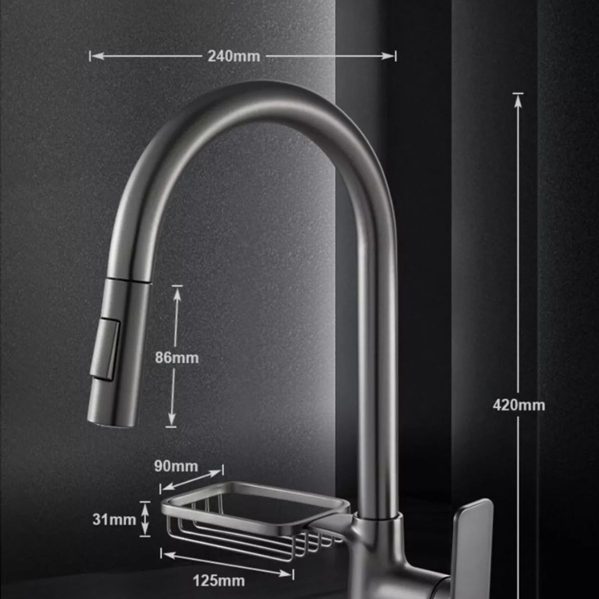 EVERSO - Grifo de fregadero de cocina retráctil barra única + caja de jabón