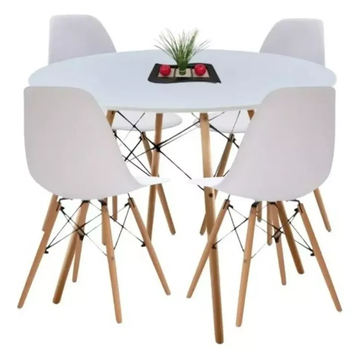 ANYHOGAR - Juego Comedor 4 Sillas +Mesa Redonda 80cm Blanco